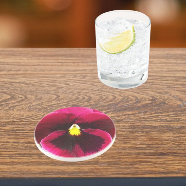 Pretty Purple Pansy Floral Coaster (In Situ)