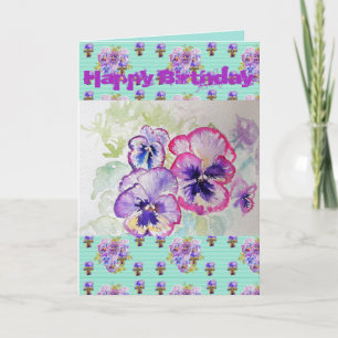 Pretty Purple Pansy Viola Watercolour art Card
