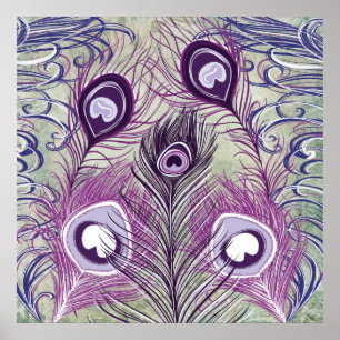 Pretty Purple Peacock Feathers Elegant Design Poster
