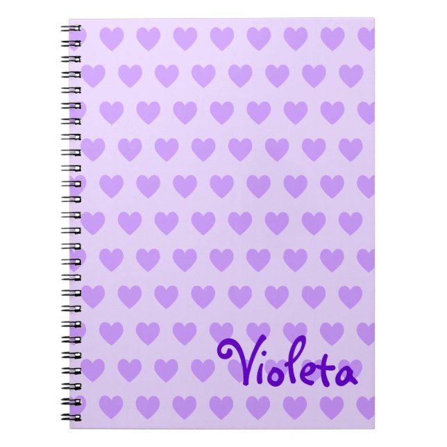 Pretty Purple Personalised Heart Pattern Spiral Notebook (Front)