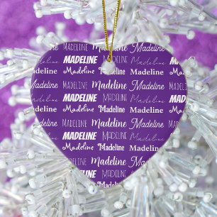 Pretty Purple Personalised Name Collage Christmas Ceramic Tree Decoration