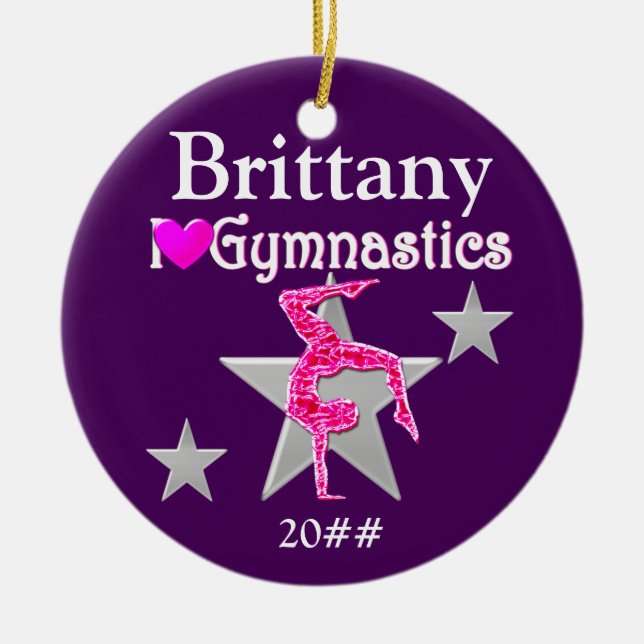 PRETTY PURPLE PERSONALIZED GYMNAST ORNAMENT (Front)