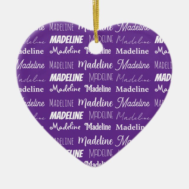 Pretty Purple Personalized Name Collage Christmas Ceramic Tree Decoration (Front)
