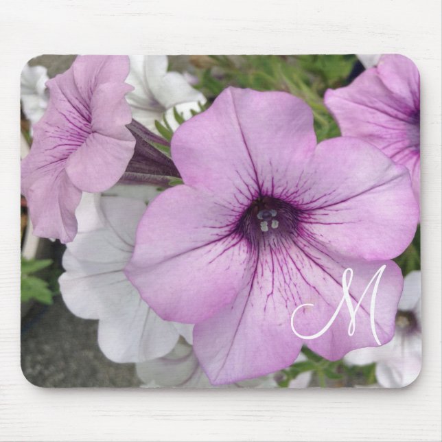 Pretty Purple Petunia Flower Photo Monogram  Mouse Pad (Front)