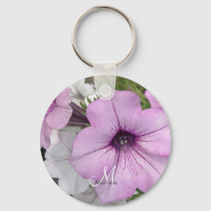 Pretty Purple Petunia Photo Monogram Name Key Ring