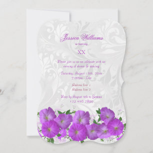 Pretty Purple Petunias & Damask Birthday Party Invitation