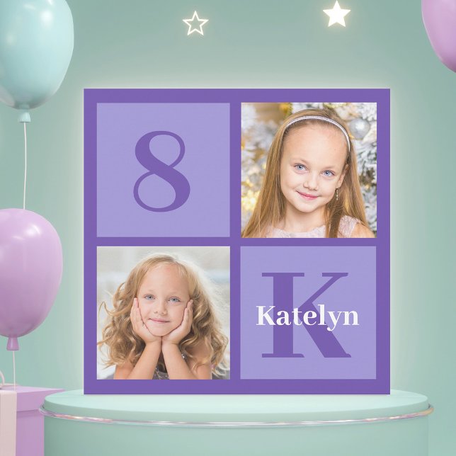 Pretty Purple Photo Collage Custom Birthday Party Invitation (Creator Uploaded)