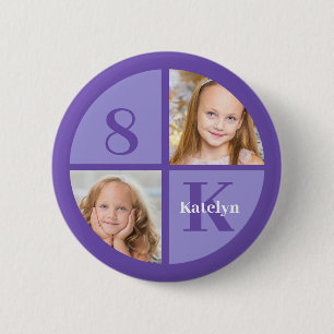Pretty Purple Photo Custom Kids Birthday Party 6 Cm Round Badge