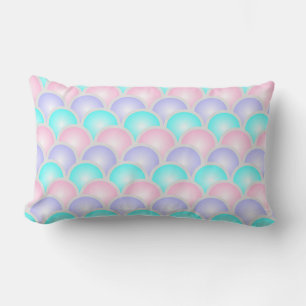 pretty purple pink aqua blue pastel mermaid scales lumbar cushion