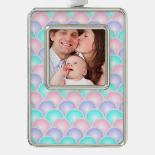 pretty purple pink aqua blue pastel mermaid scales silver plated framed ornament