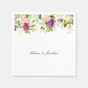 Pretty Purple Pink Floral Watercolor Napkin