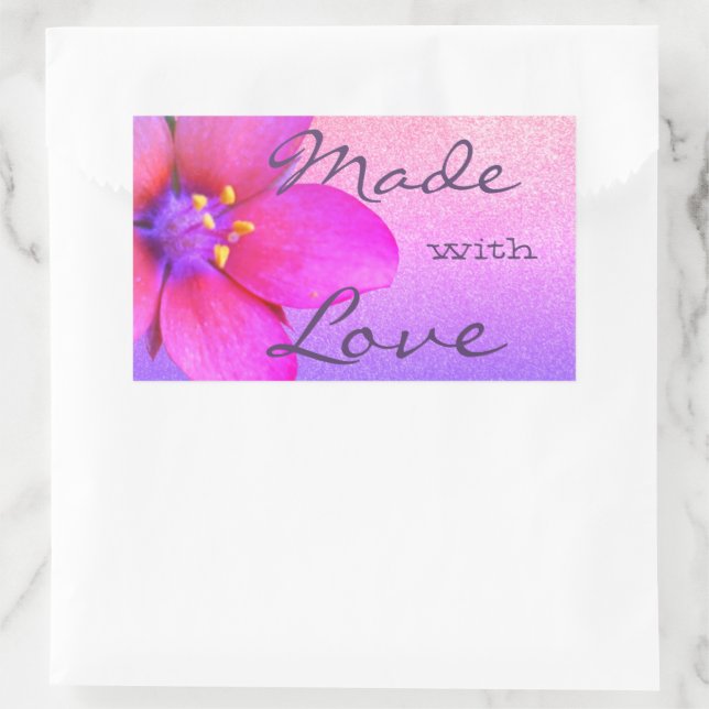 Pretty Purple Pink Flower Blossom Made with Love Rectangular Sticker (Bag)
