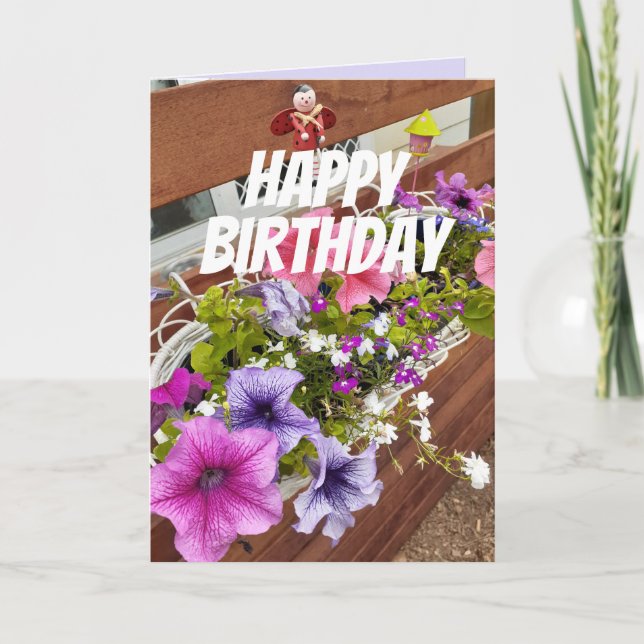 Pretty Purple & Pink Petunias Garden Birthday Card (Front)