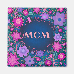 Pretty Purple Pink Whimsical Floral Fun Mum Magnet
