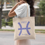 Pretty Purple Pisces Astrology Sign Personalised Tote Bag<br><div class="desc">This pretty purple and lavender Pisces tote bag features your astrological sign from the Zodiac in a beautiful sparkle like the constellations and personalised text. Customise this cute custom gift with your name in beautiful cursive script for someone with a late February or early March birthday.</div>