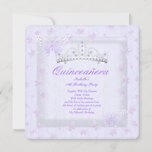 Pretty Purple Quinceanera Party Tiara Butterflies Invitation