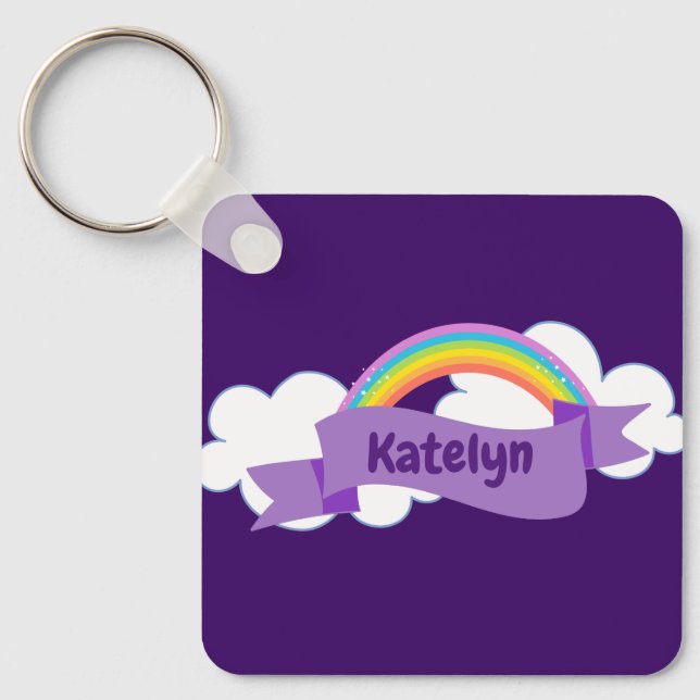 Pretty Purple Rainbow Personalised Girly Key Ring (Front)