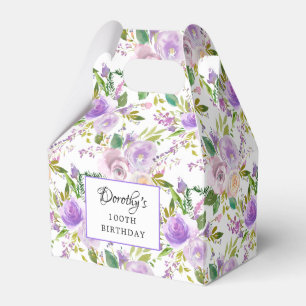Pretty Purple Rose Floral 100th Birthday Favour Box