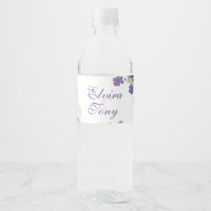 Pretty Purple Roses, Watercolor Floral Water Bottle Label