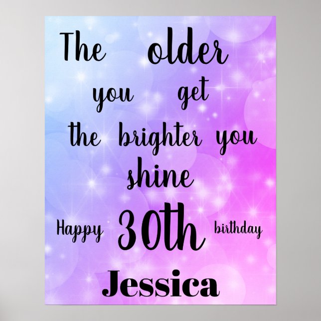 Pretty Purple sparkle 30th Birthday Name Poster (Front)