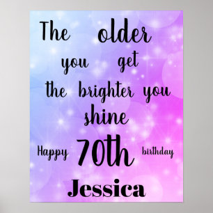 Pretty Purple sparkle 70th Birthday Name Poster