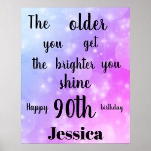 Pretty Purple sparkle 90th Birthday Name Poster
