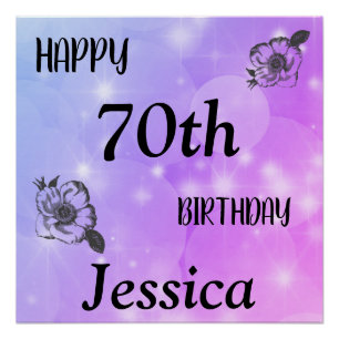 Pretty Purple sparkle Happy 70th Birthday Poster