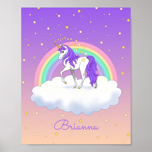 Pretty Purple Sweet Dreams Rainbow Unicorn Poster (Front)