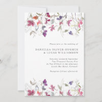 Pretty Purple Sweet Pea Wedding Invitation