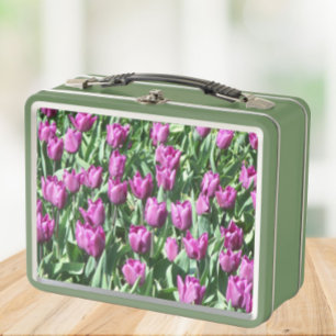 Pretty Purple Tulips Floral Metal Lunch Box