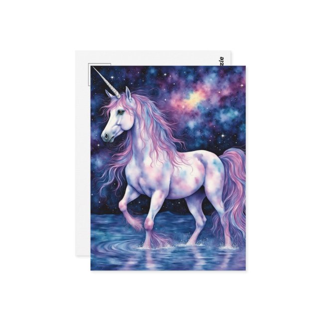Pretty Purple Unicorn In The Lake Postcard (Front/Back In Situ)