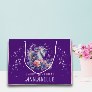 Pretty Purple Unicorn Pink Glitter Girl Birthday  Large Gift Bag