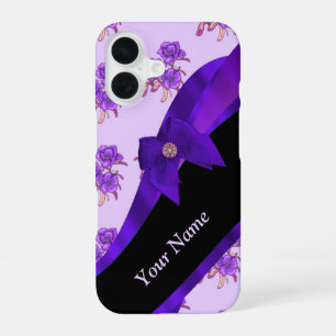 Pretty purple vintage floral flower pattern iPhone 16 case
