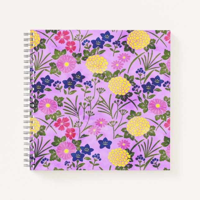 Pretty Purple Vintage Flower Pattern Notebook (Front)