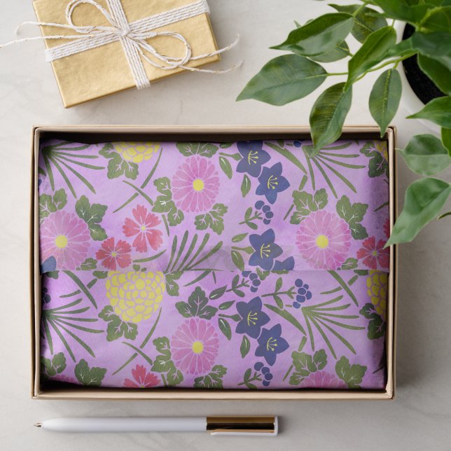 Pretty Purple Vintage Flower Pattern Tissue Paper (Gift)