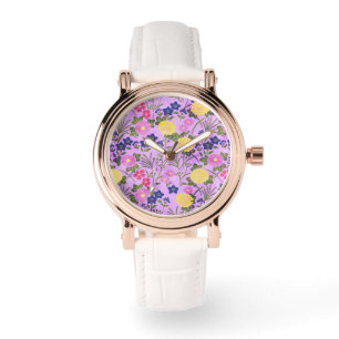 Pretty Purple Vintage Flower Pattern Watch