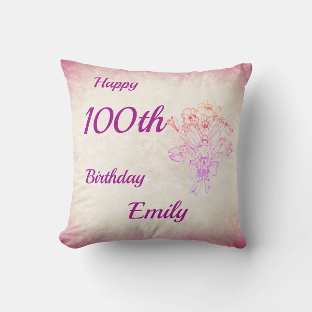 Pretty purple vintage style Flower Fairy 100th Cushion (Front)