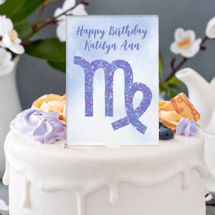 Pretty Purple Virgo Astrology Sign Custom Birthday Cake Pick