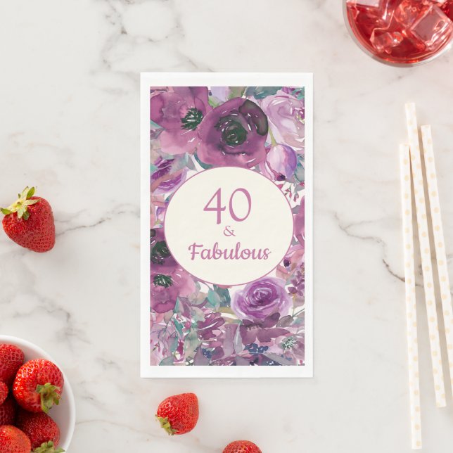 Pretty Purple Watercolor Floral 40 Fabulous  Napkin (Insitu)