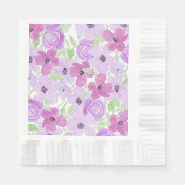 Pretty Purple Watercolor Floral Baby Shower Napkin (Front)