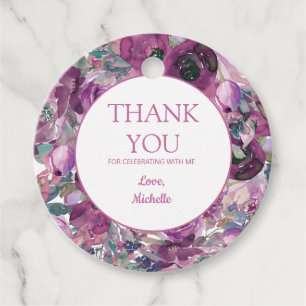 Pretty Purple Watercolor Floral Birthday Thank You Favour Tags