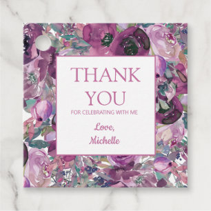Pretty Purple Watercolor Floral Birthday Thank You Favour Tags