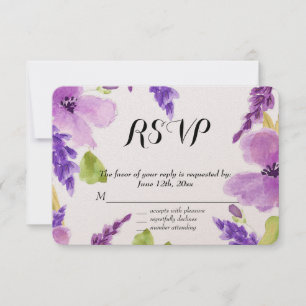 Pretty Purple Watercolor Floral RSVP Card