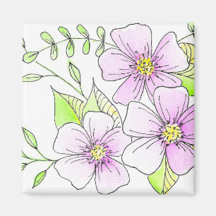 Pretty PUrple Watercolor Flowers Magnet