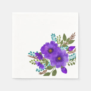 Pretty Purple Watercolor Flowers Napkin