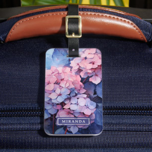 Pretty Purple Watercolor Hydrangea Name Template Luggage Tag