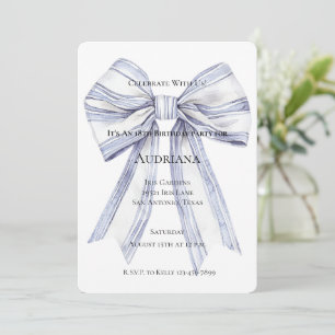 Pretty Purple White Bow Birthday Invitation