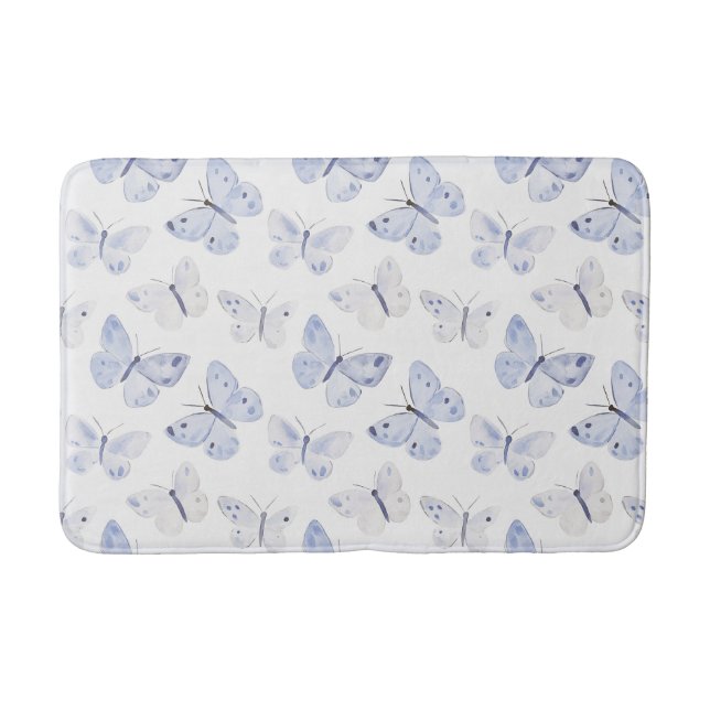 Pretty Purple White Butterflies   Bath Mat (Front)