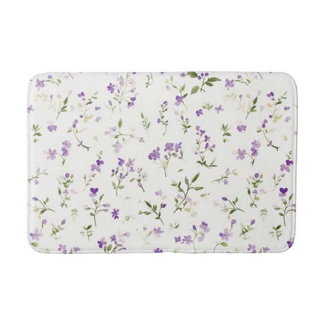 Pretty Purple White Flowers Bath Mat (Front)