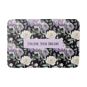 Pretty Purple White Flowers Bath Mat